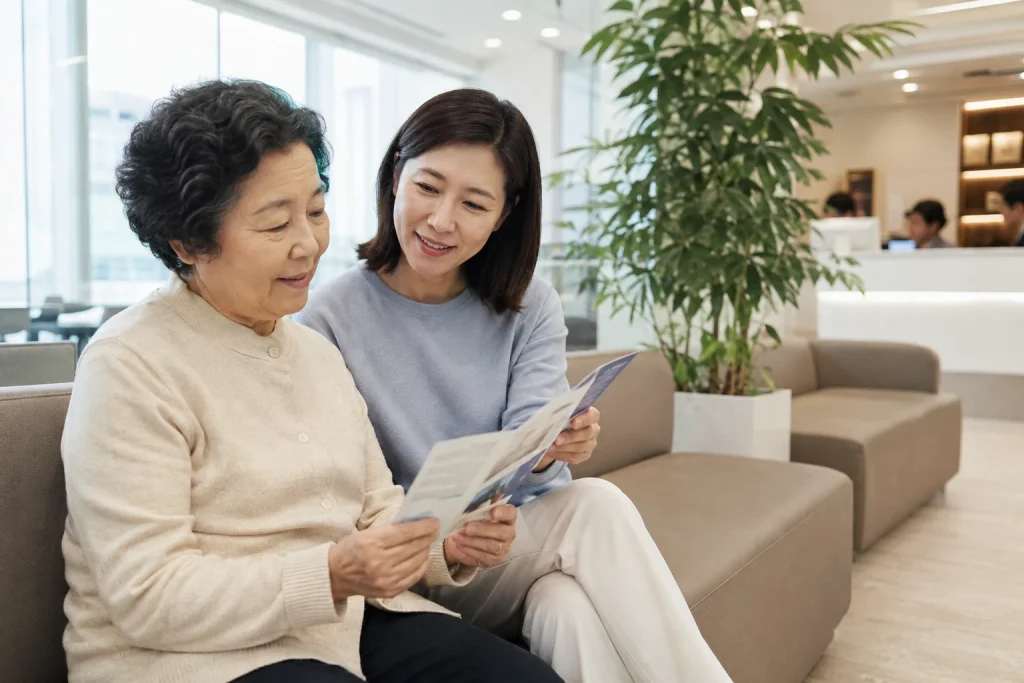 앞니 임플란트 비용 상담과 치료 과정을 설명하는 자료