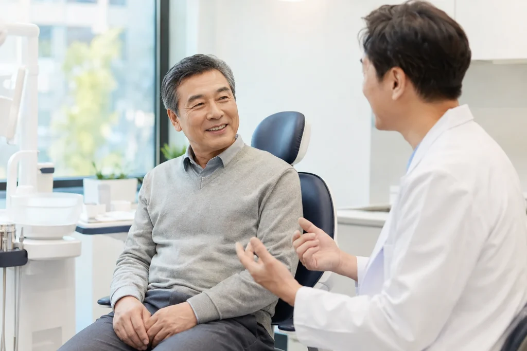 임플란트 종류별 가격 상담과 치료 과정을 설명하는 자료